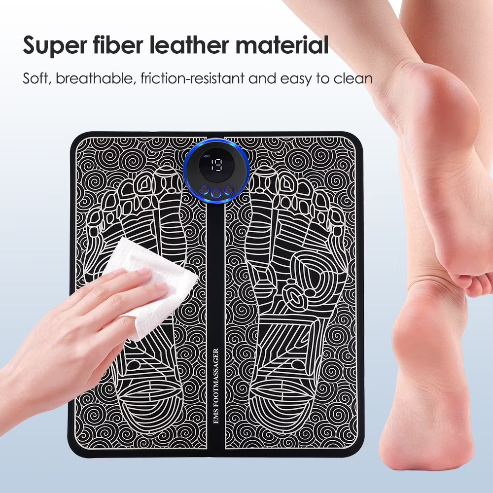 Foot Massager Mat,Feet Electric Massager 8-Mode 19-Level Electrode Massage Foot Mat with 2 Pairs of Electrode Pads,Portable Legs Massager Pad Foot Massager Mat Black