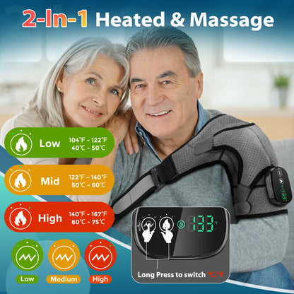 Heated Shoulder Wrap Brace, Cordless Shoulder Heating Pads , Eletric Shoulder Massager with 3 Heating Vibration Settings for Men Women