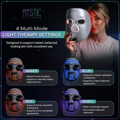 4-In-1 LED Face Mask – Red, Blue, Amber & Near-Infrared Light Modes, Soft Flexible Fabric Fit, At-Home Skincare Mask for Face Glow & Routine