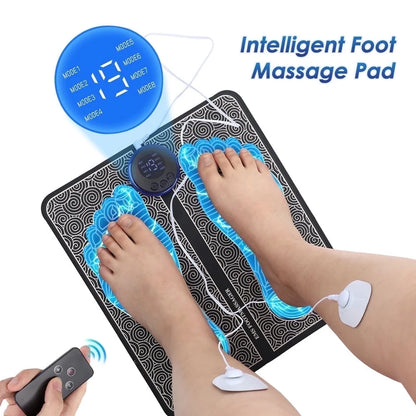 Foot Massager Mat,Feet Electric Massager 8-Mode 19-Level Electrode Massage Foot Mat with 2 Pairs of Electrode Pads,Portable Legs Massager Pad Foot Massager Mat Black