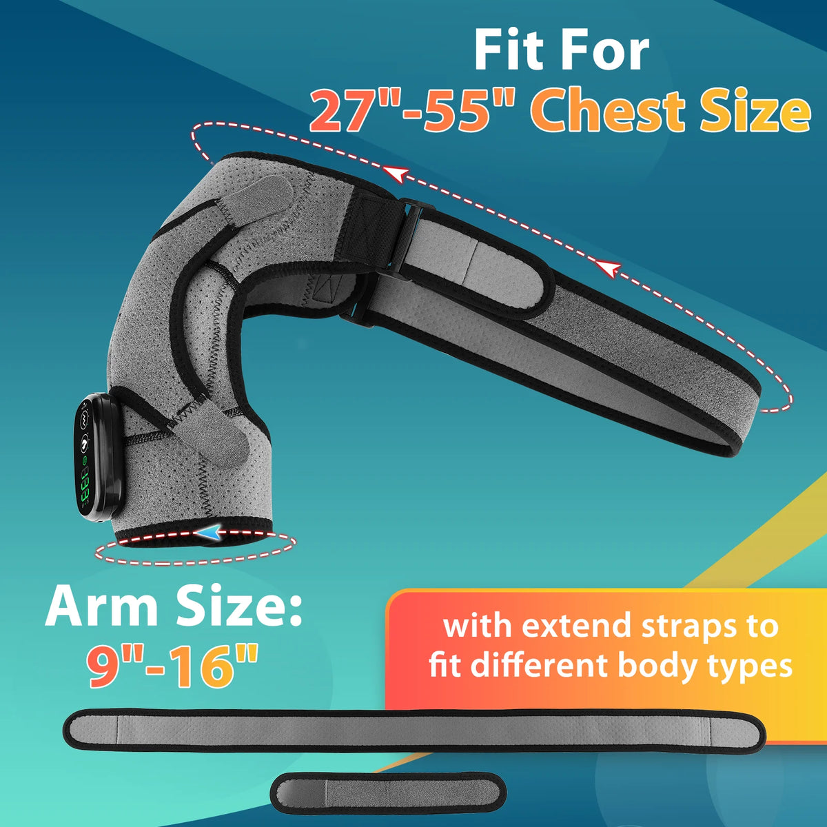 Heated Shoulder Wrap Brace, Cordless Shoulder Heating Pads , Eletric Shoulder Massager with 3 Heating Vibration Settings for Men Women