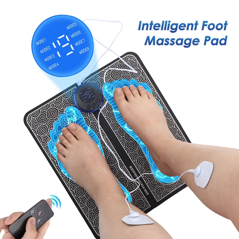 Foot Massager Mat,Feet Electric Massager 8-Mode 19-Level Electrode Massage Foot Mat with 2 Pairs of Electrode Pads,Portable Legs Massager Pad Foot Massager Mat Black
