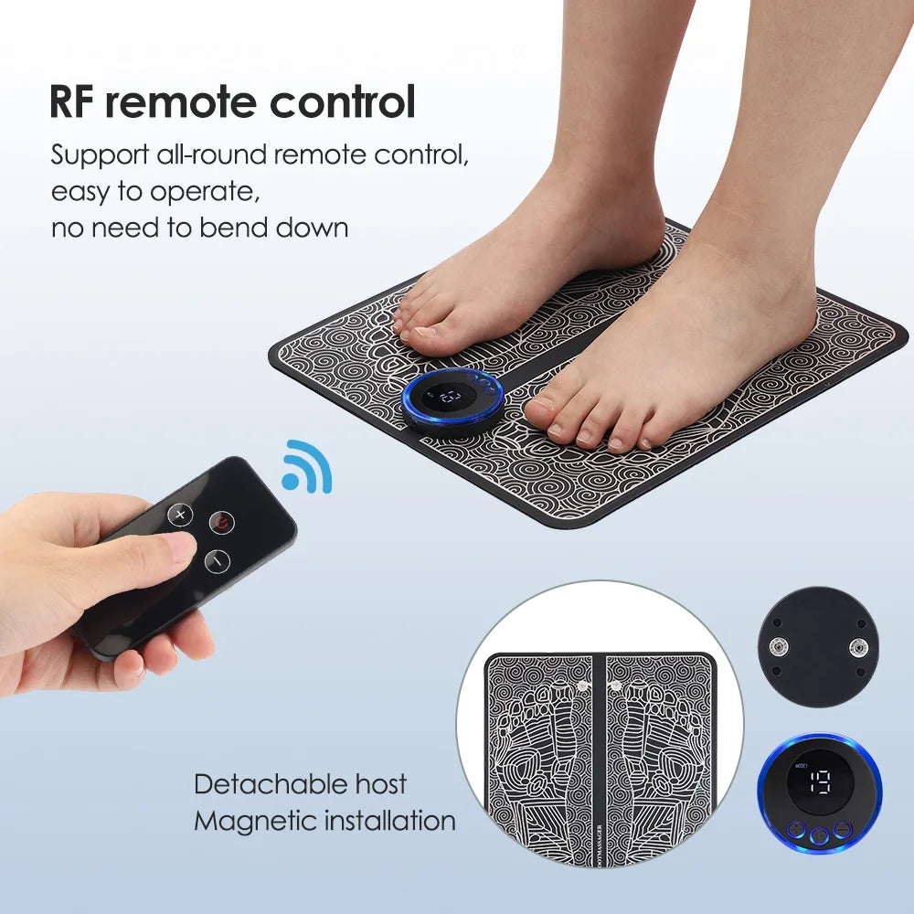 Foot Massager Mat,Feet Electric Massager 8-Mode 19-Level Electrode Massage Foot Mat with 2 Pairs of Electrode Pads,Portable Legs Massager Pad Foot Massager Mat Black
