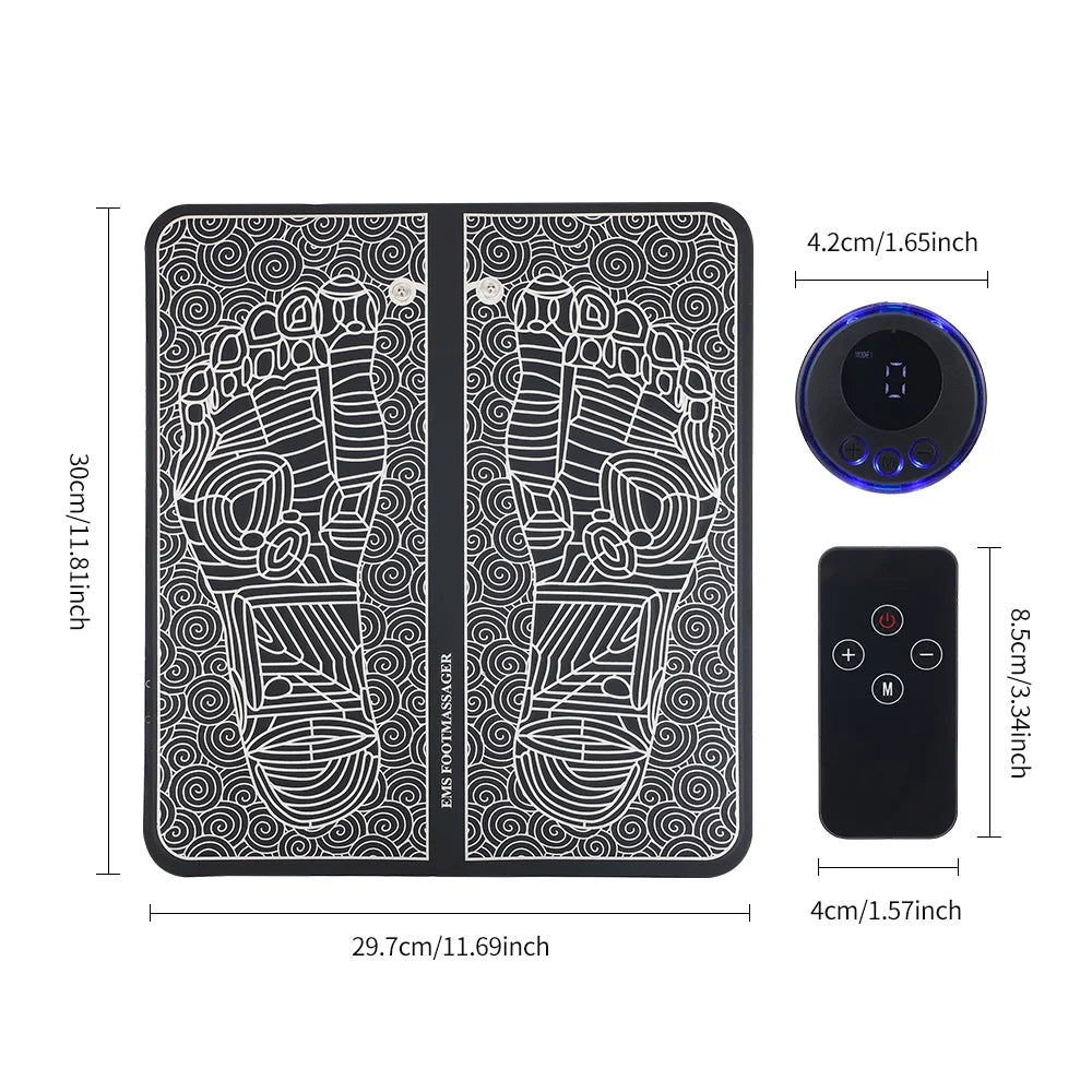 Foot Massager Mat,Feet Electric Massager 8-Mode 19-Level Electrode Massage Foot Mat with 2 Pairs of Electrode Pads,Portable Legs Massager Pad Foot Massager Mat Black