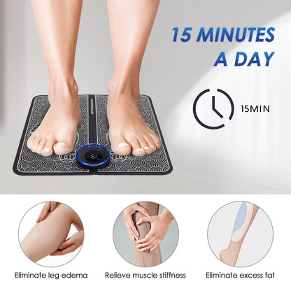 Foot Massager Mat,Feet Electric Massager 8-Mode 19-Level Electrode Massage Foot Mat with 2 Pairs of Electrode Pads,Portable Legs Massager Pad Foot Massager Mat Black