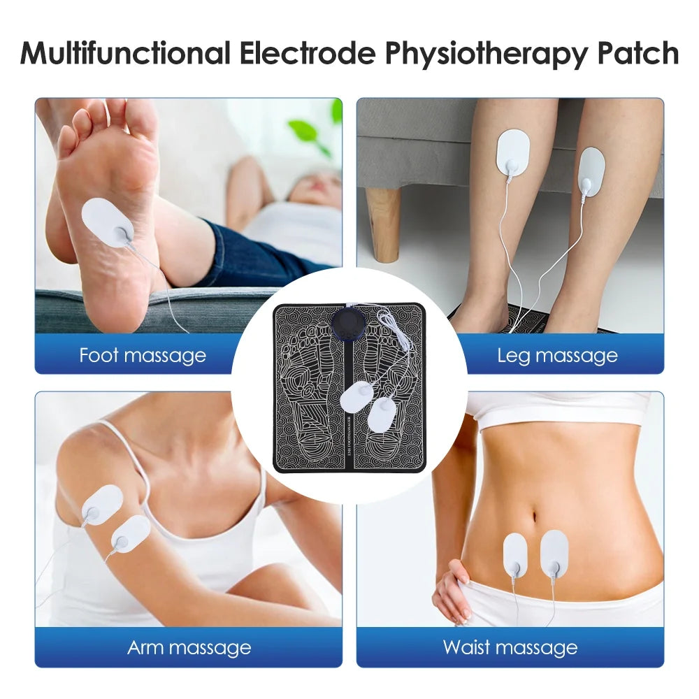 Foot Massager Mat,Feet Electric Massager 8-Mode 19-Level Electrode Massage Foot Mat with 2 Pairs of Electrode Pads,Portable Legs Massager Pad Foot Massager Mat Black