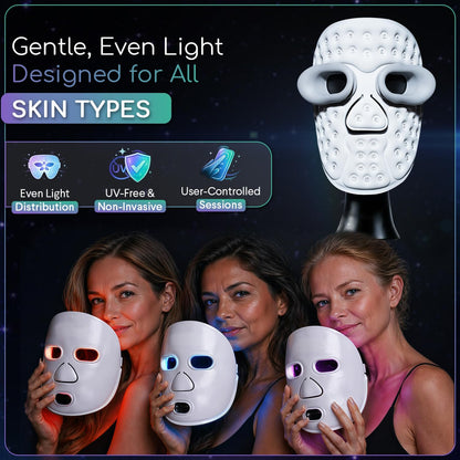 4-In-1 LED Face Mask – Red, Blue, Amber & Near-Infrared Light Modes, Soft Flexible Fabric Fit, At-Home Skincare Mask for Face Glow & Routine