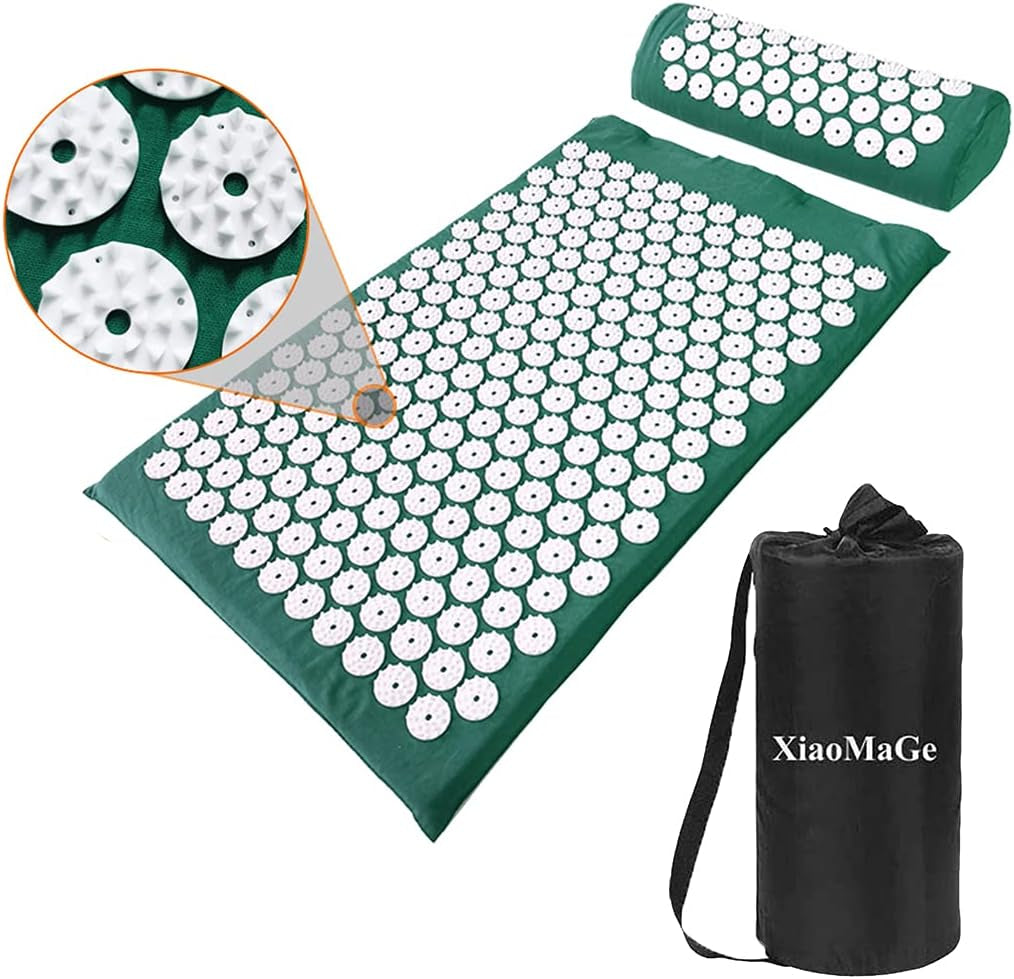 28.7" Acupressure Mat and Pillow Set with Carry Bag (Green)
