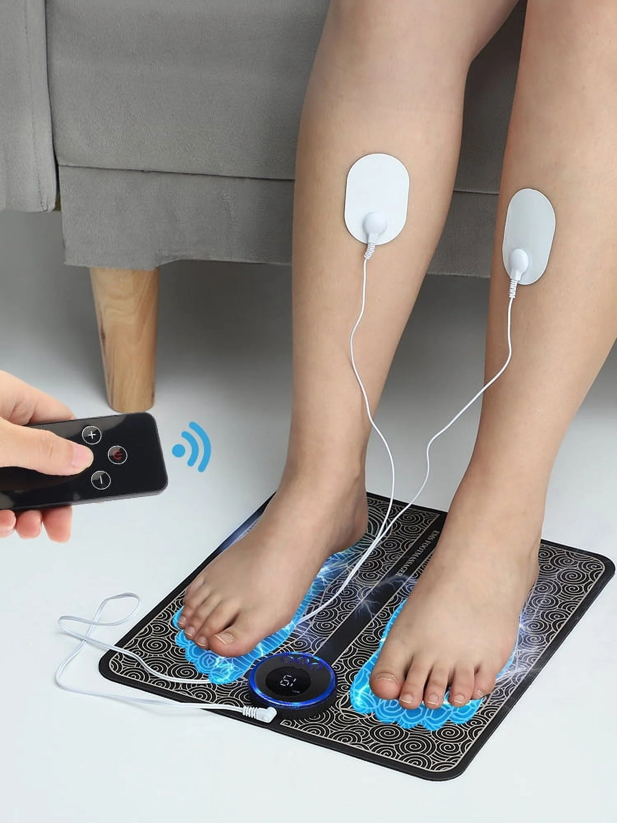 Foot Massager Mat,Feet Electric Massager 8-Mode 19-Level Electrode Massage Foot Mat with 2 Pairs of Electrode Pads,Portable Legs Massager Pad Foot Massager Mat Black