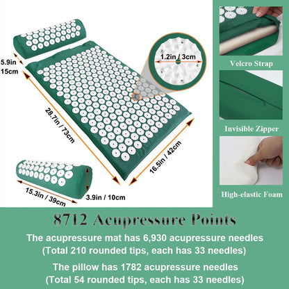 28.7" Acupressure Mat and Pillow Set with Carry Bag (Green)